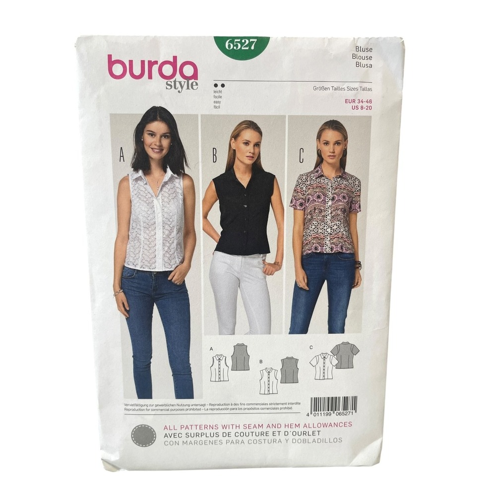 Burda Style 6527 Blouse US 8-20 EUR 34-46 Semi-fitted Top Shirt Uncut FF